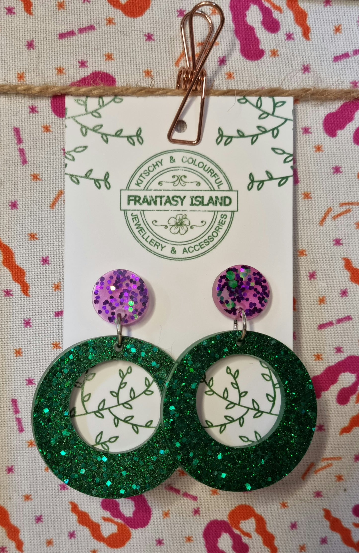 Purple & Green Glitter Hoops