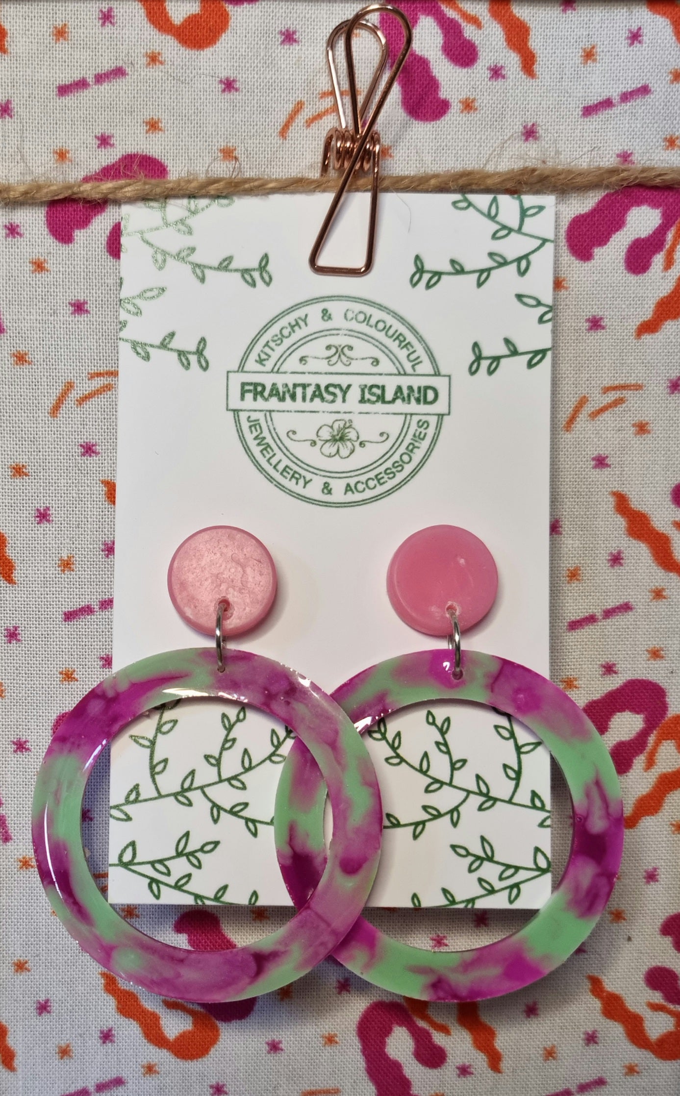 Pink & Mint Tortoiseshell Hoops