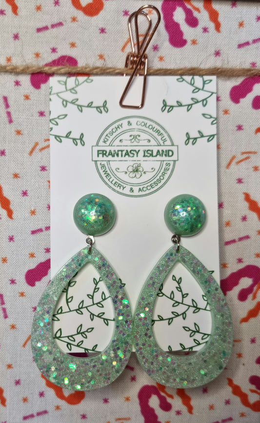 Mint Glitter Teardrops