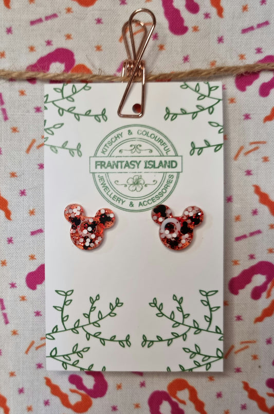 Red Glitter Mickey Head Studs