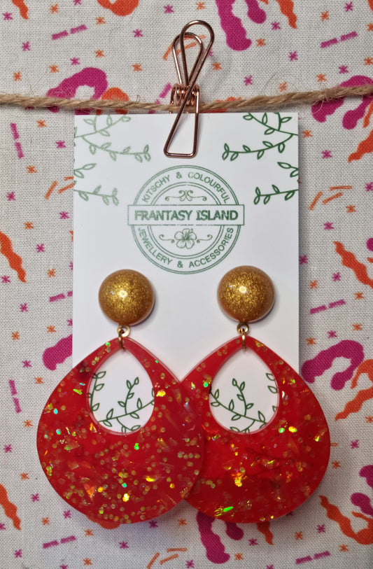 Red Glitter Deep Teardrops