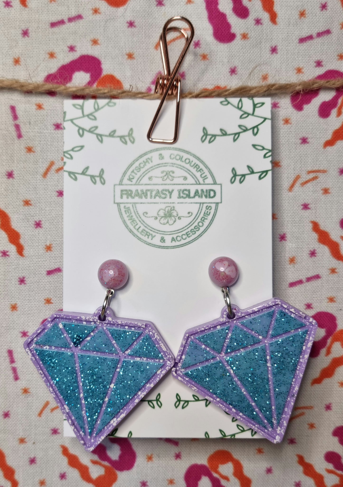 Lilac & Blue Glitter Diamond Earrings