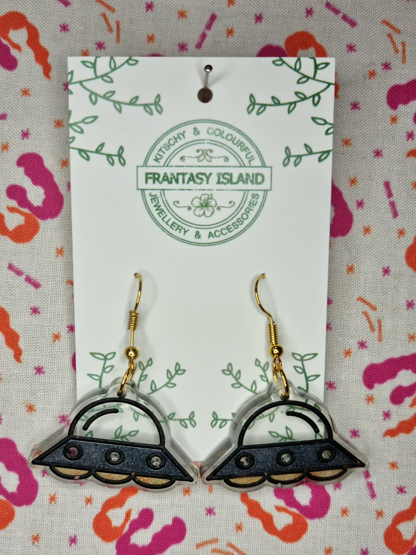 Grey & Gold Flying Saucer Earrings