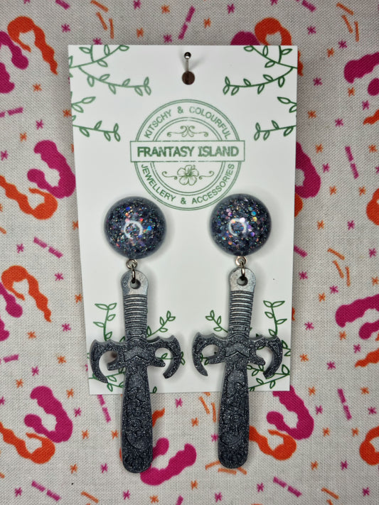 Gunmetal Sword Earrings