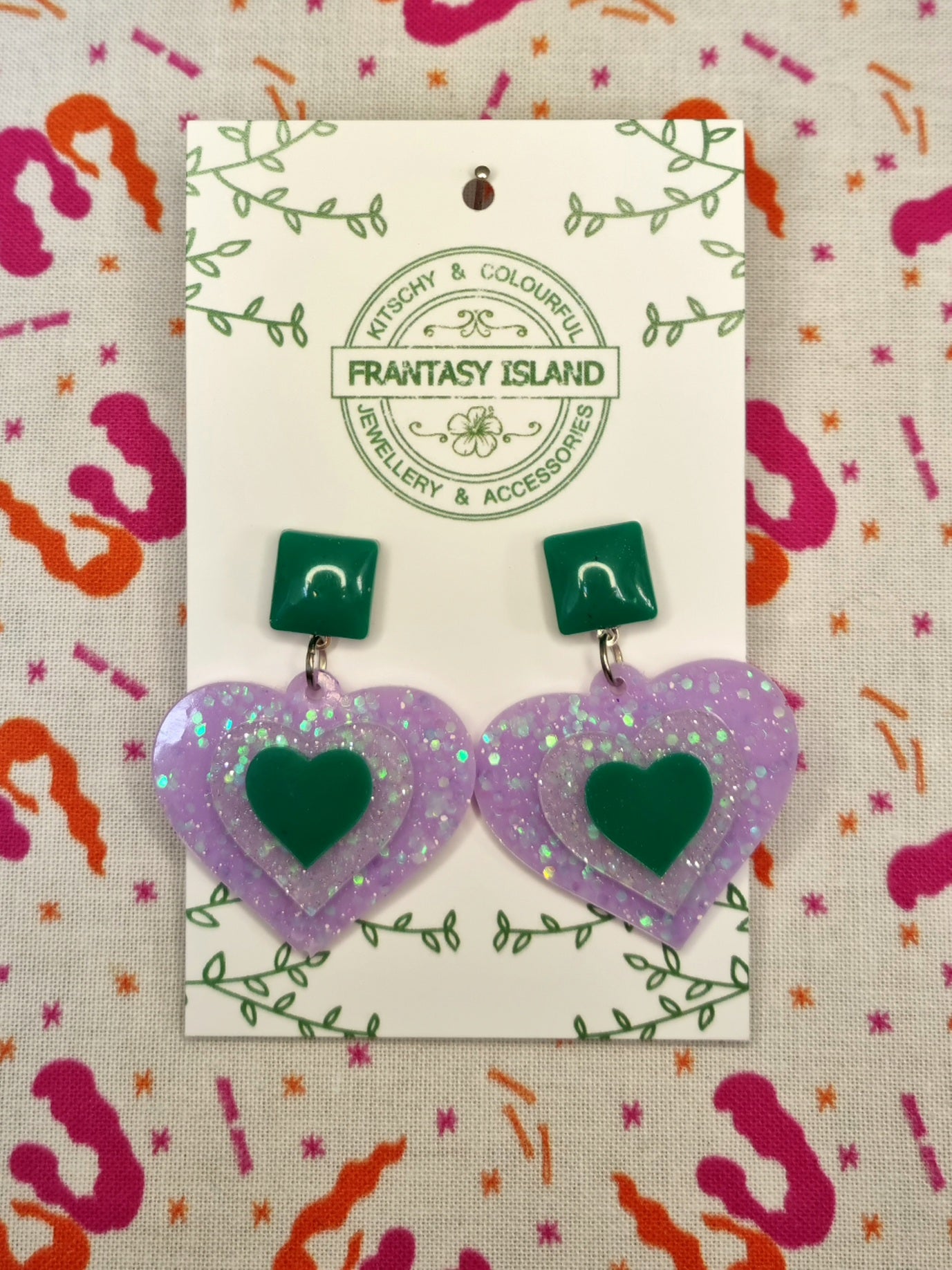 Small Purple & Green Stacked Hearts