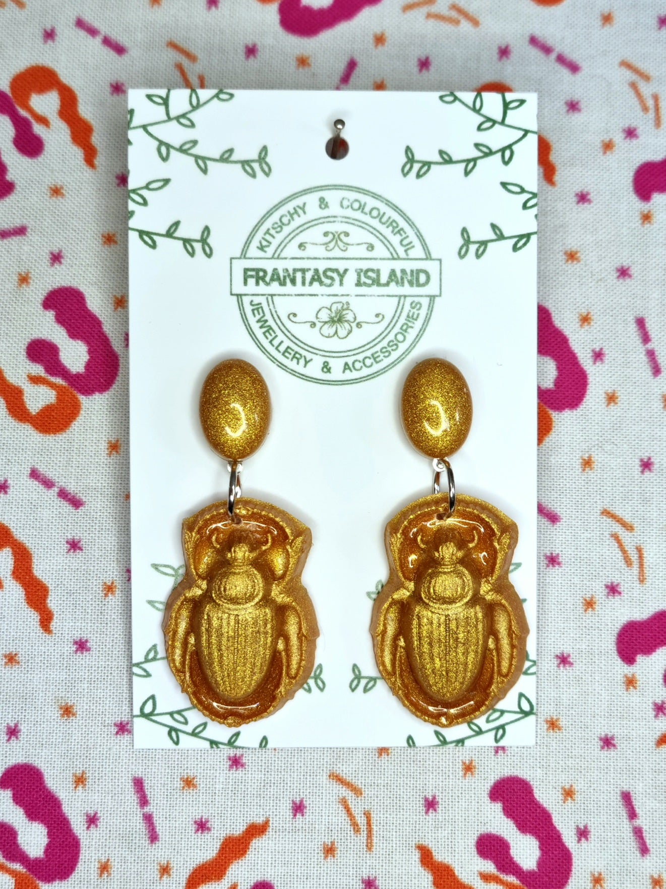 Gold Scarab Beetle Earrings