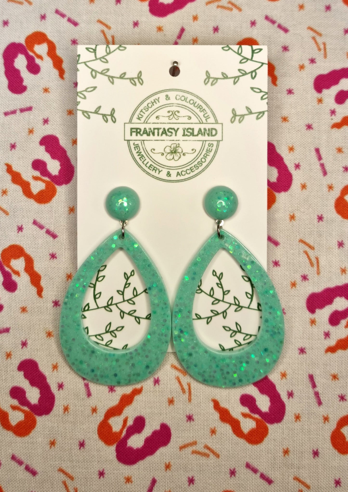 Mint Iridescent Glitter Teardrops