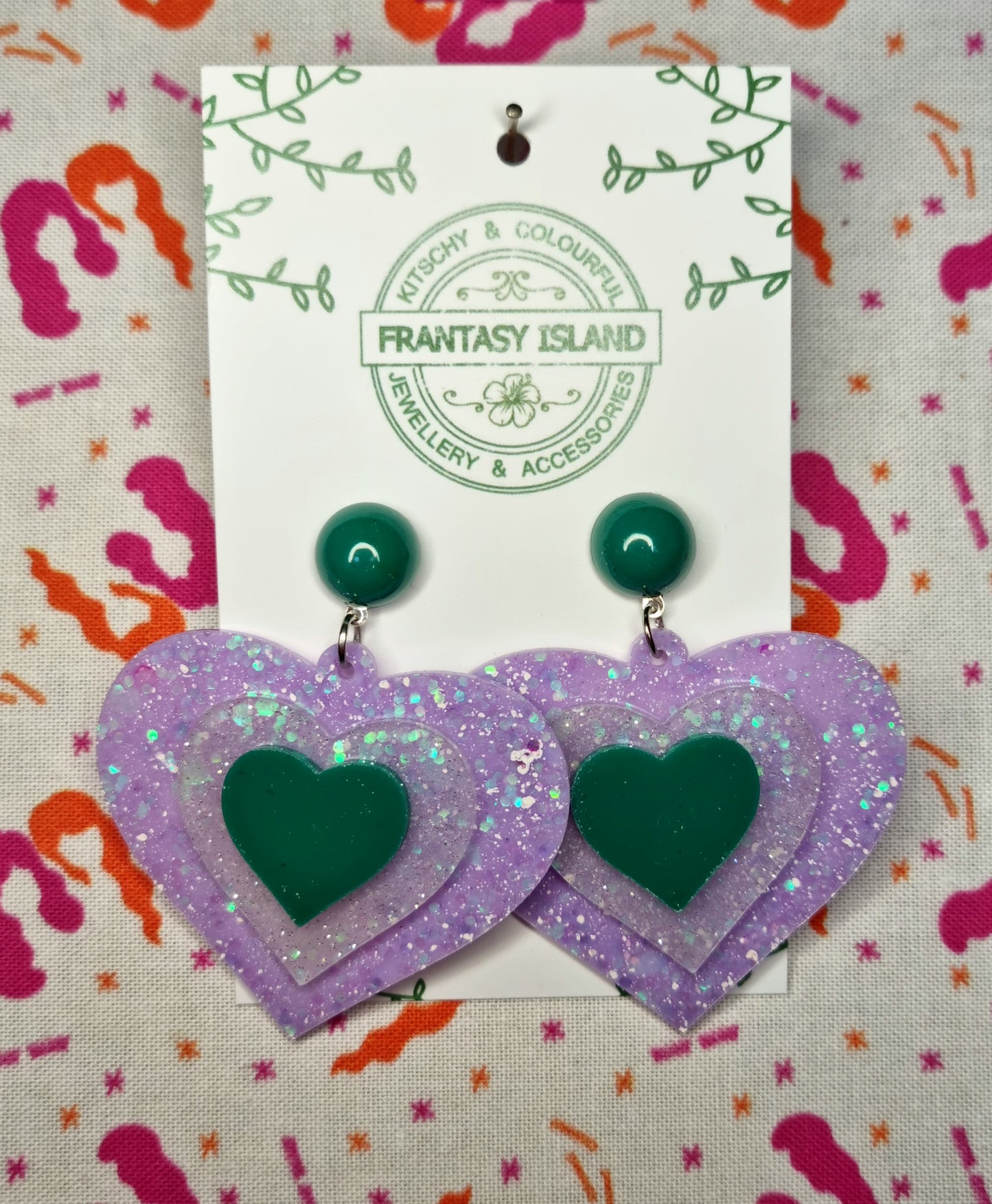 Purple & Green Stacked Hearts