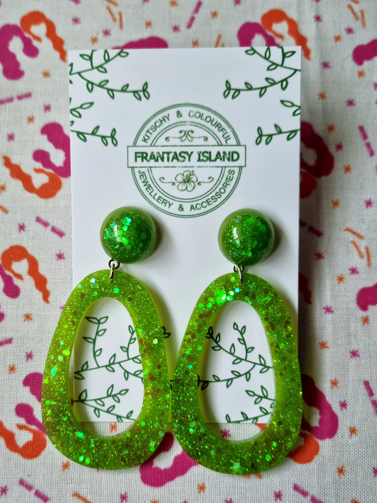Leaf Green Glitter Teardrops