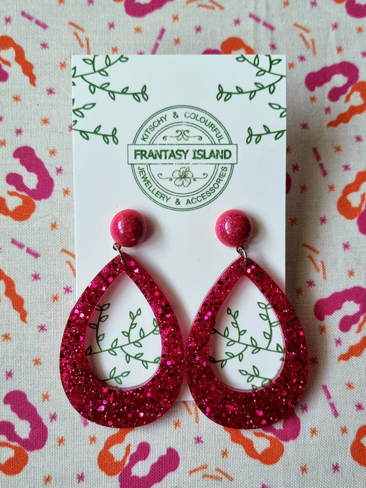Cerise Glitter Teardrops
