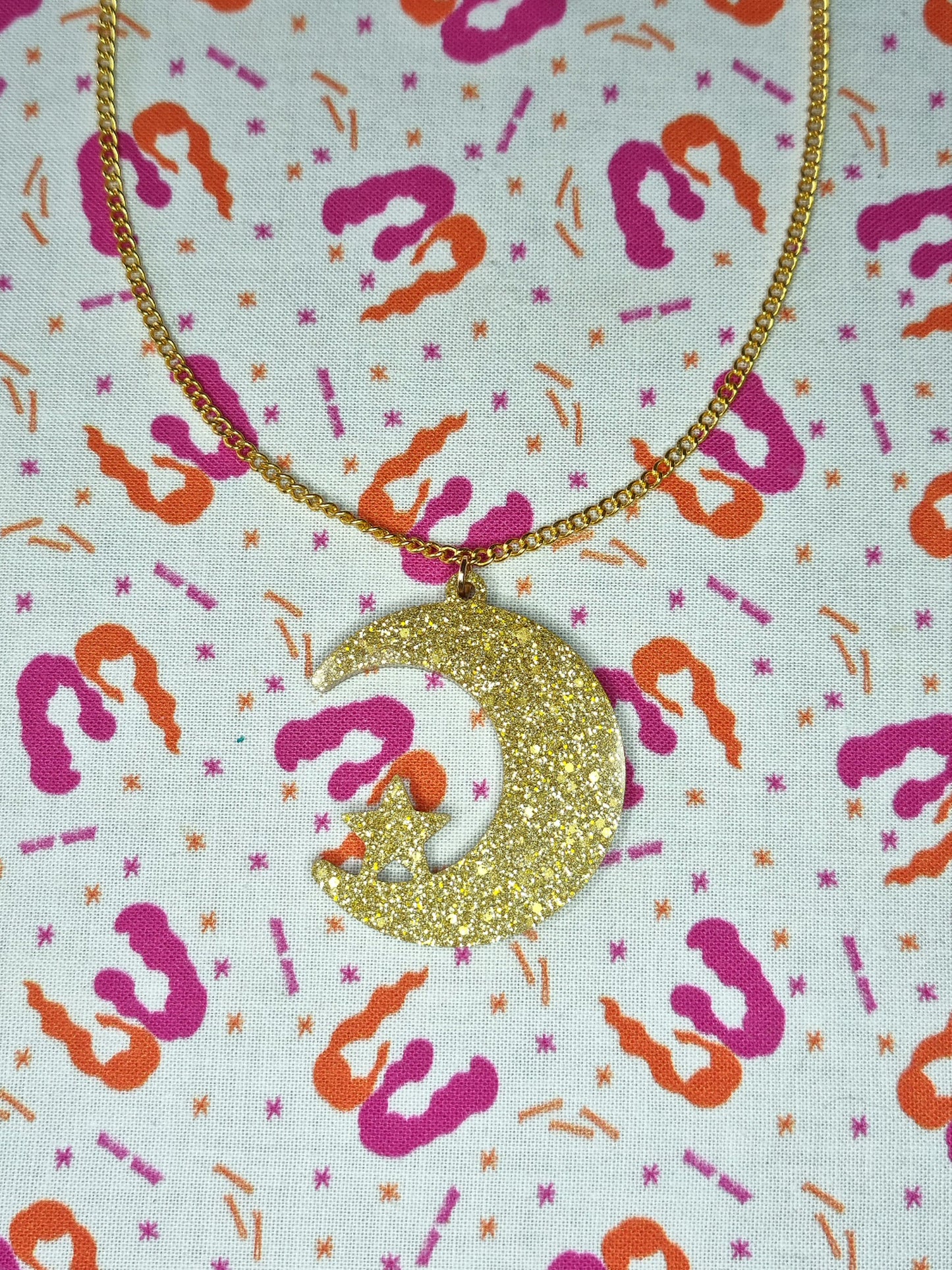 Gold Glitter Moon Necklace