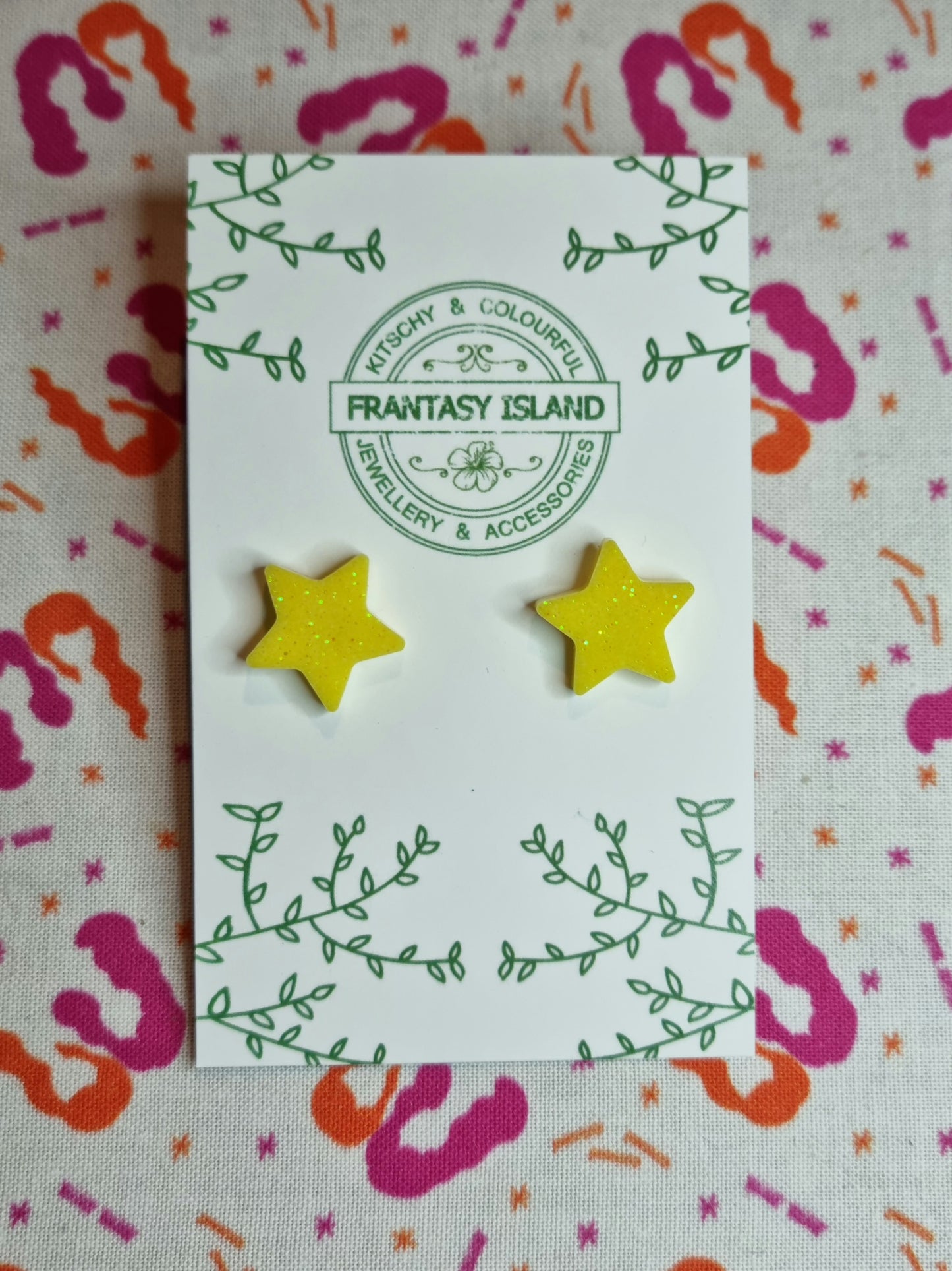 Yellow Glitter Star Studs