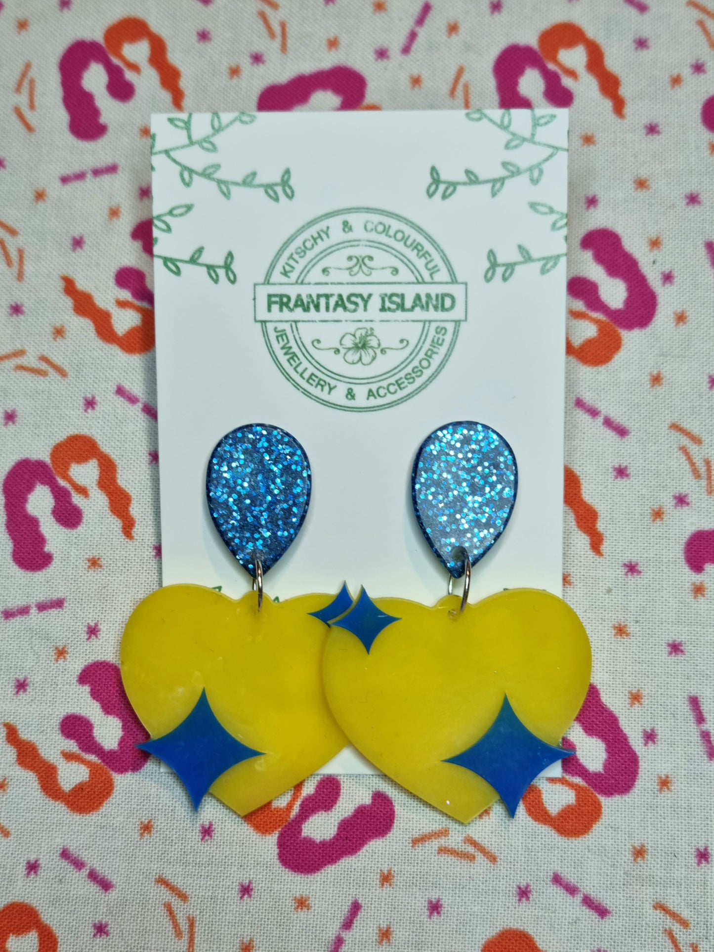 Blue & Yellow Glitter Hearts
