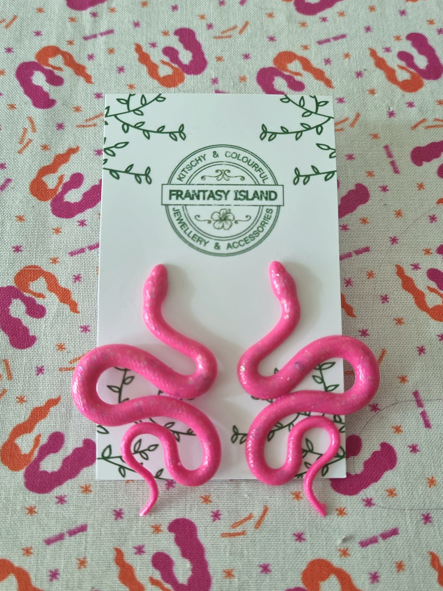 Pink Glitter Snake Studs