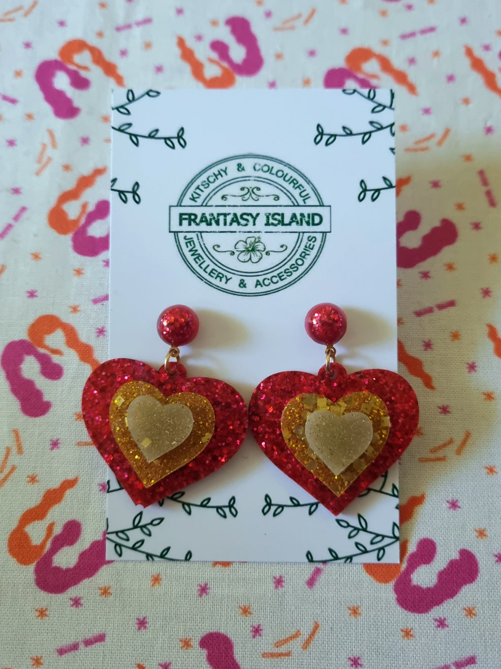 Small Red & Gold Stacked Hearts