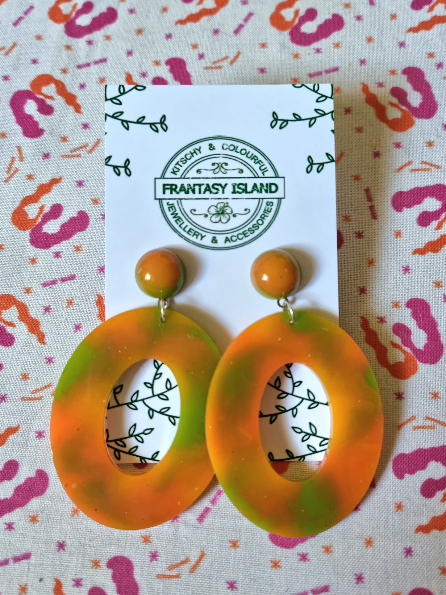 Orange & Green Marbled Oval Drops